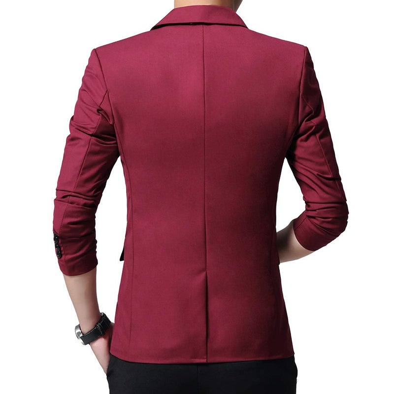 DAVID.ANN Men's Casual Fit Sport Coat One Button Blazer Jacket,#1 Wine,Large - Image 2